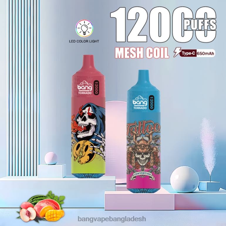 Vape Gang Bangladesh - Bang Vape Tornado নেতৃত্বে এবং জাল কয়েল সহ 12000 পাফ নিষ্পত্তিযোগ্য PT62P4